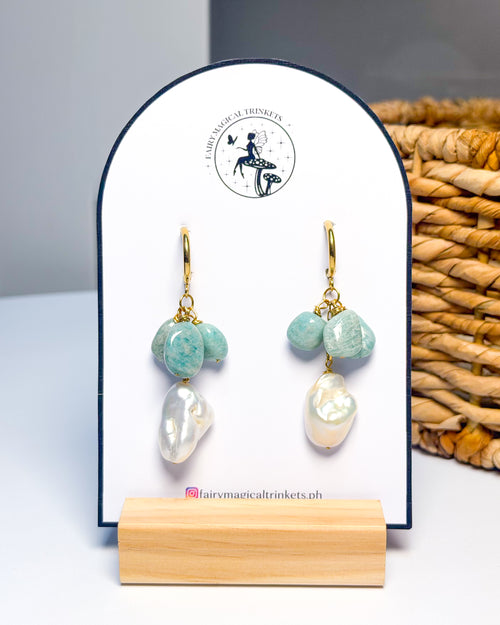 Amazonite + Fresh Water Pearl Earrings